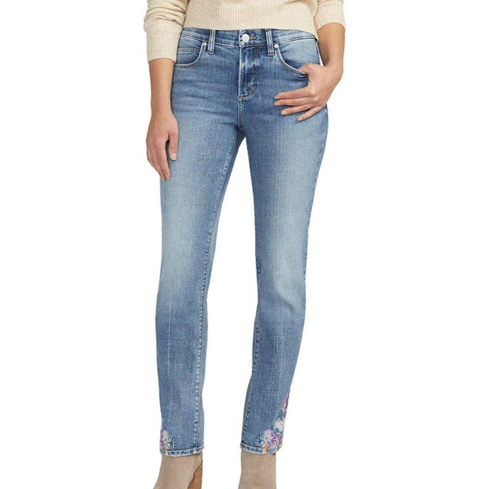NEW Jag Mid Rise Embroidered Ruby Straight Leg Jeans In Essex Blue